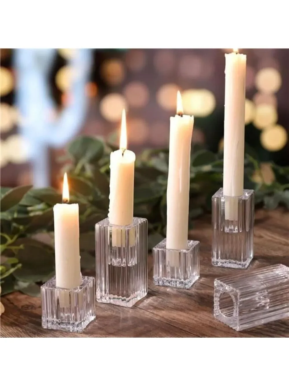 Clear Glass Taper Candle Holders Set of 12 Vertical Stripe Candlestick Centerpie